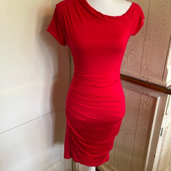 Bebe Elegant Red Off-Shoulder Dress - Picture 2 of 16